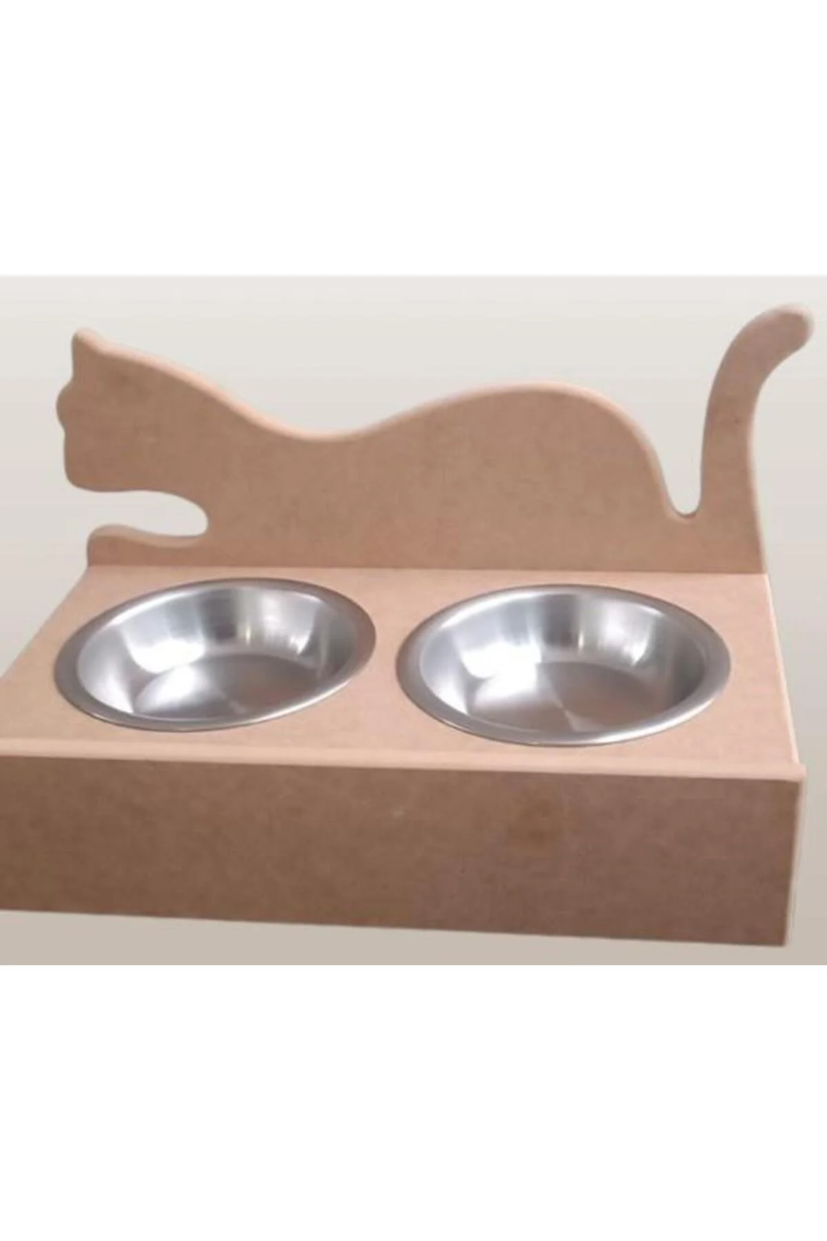 Hobi ERC 90368 MODEL Kedi Mama ve Su Kabı Ahşap MDF HAM Paslanmaz Tabak El Yapım - Görsel 6