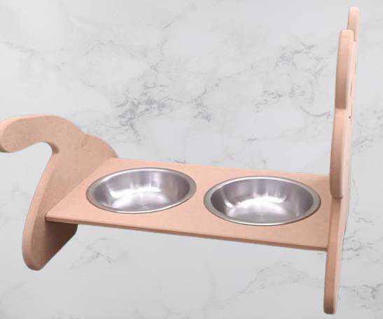 Hobi ERC 90368 MODEL Kedi Mama ve Su Kabı Ahşap MDF HAM Paslanmaz
