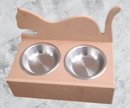 Hobi ERC 90368 MODEL Kedi Mama ve Su Kabı Ahşap MDF HAM Paslanmaz