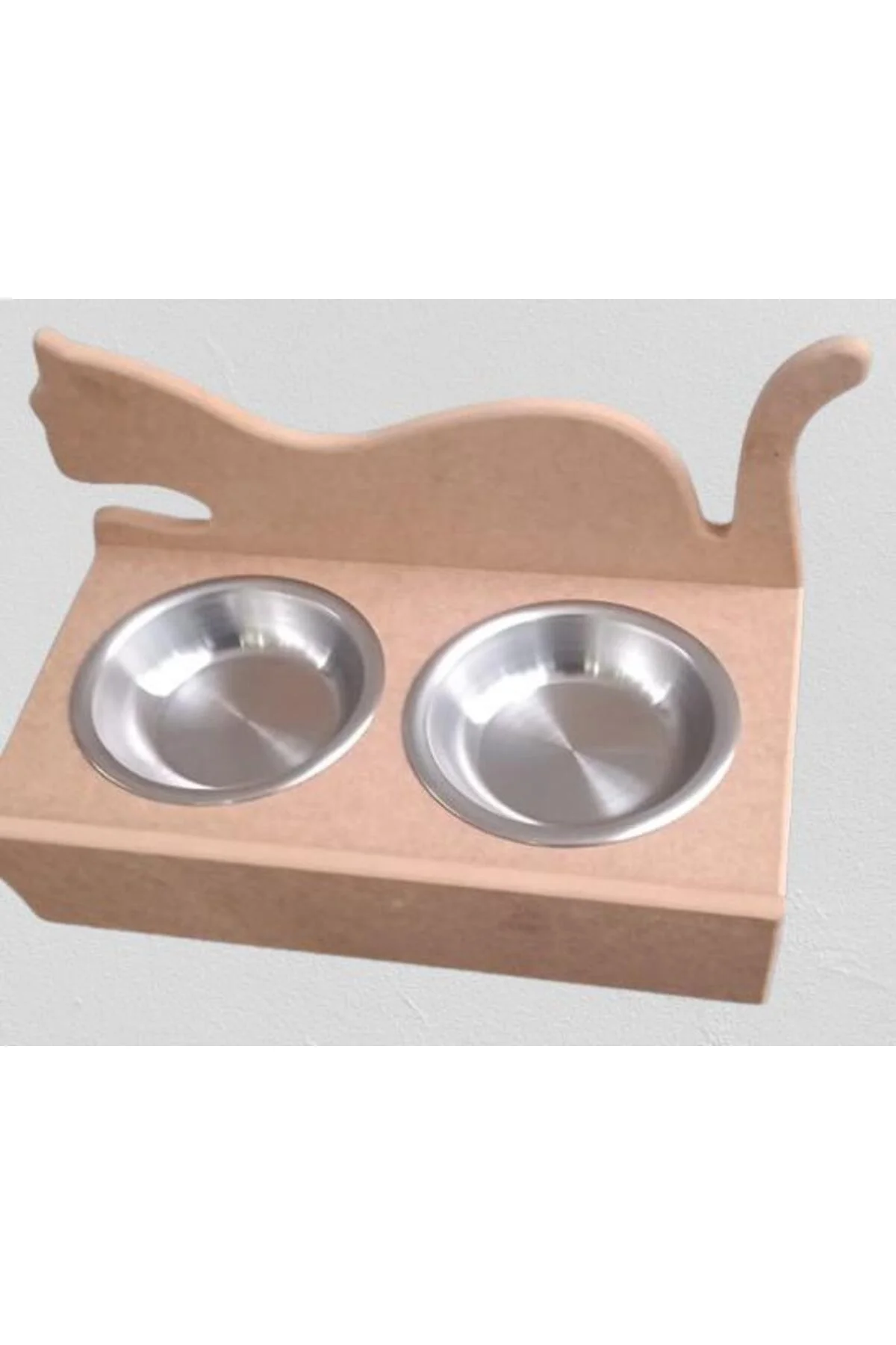 Hobi ERC 90368 MODEL Kedi Mama ve Su Kabı Ahşap MDF HAM Paslanmaz Tabak El Yapım - Görsel 4