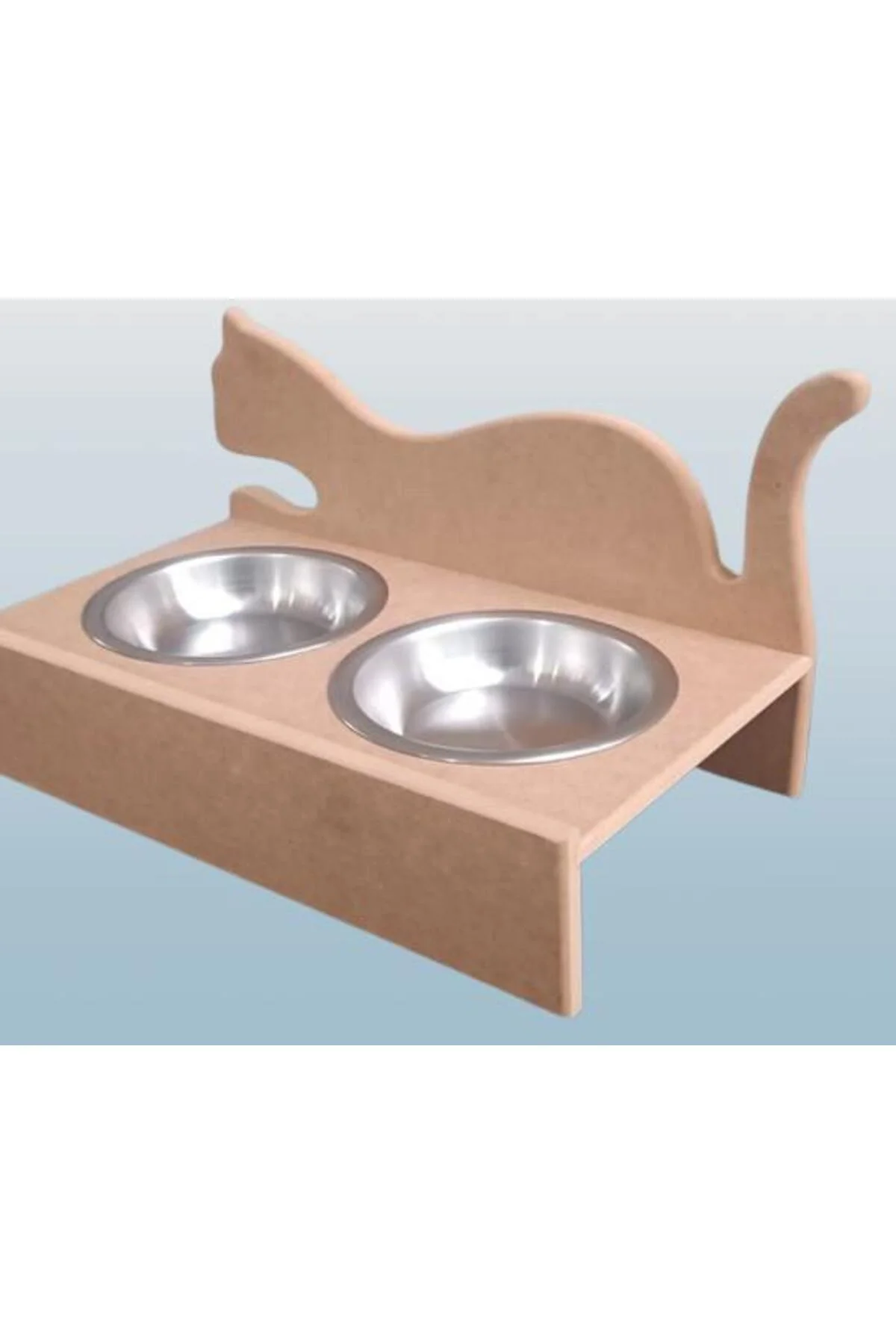 Hobi ERC 90368 MODEL Kedi Mama ve Su Kabı Ahşap MDF HAM Paslanmaz Tabak El Yapım - Görsel 8
