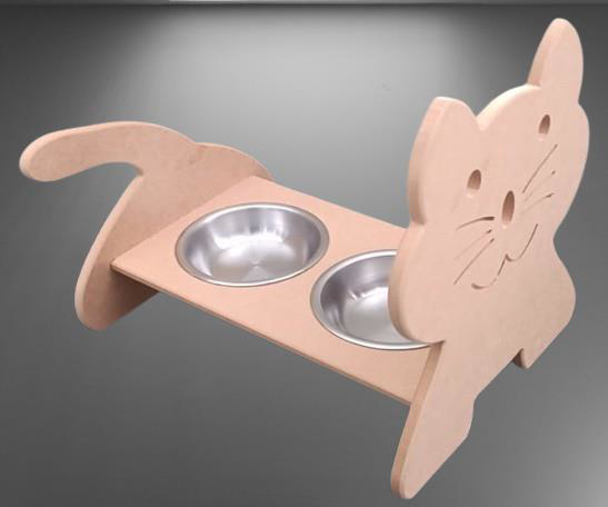 Hobi ERC 90369 MODEL Kedi Mama Ve Su Kabı Seti MDF HAM boyasız Pa