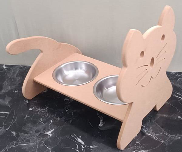 Hobi ERC 90369 MODEL Kedi Mama Ve Su Kabı Seti MDF HAM boyasız Pa