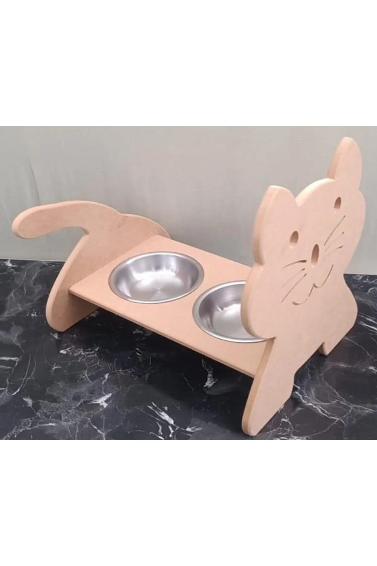 Hobi ERC 90369 MODEL Kedi Mama Ve Su Kabı Seti MDF HAM boyasız Paslanmaz Tabak - Görsel 8