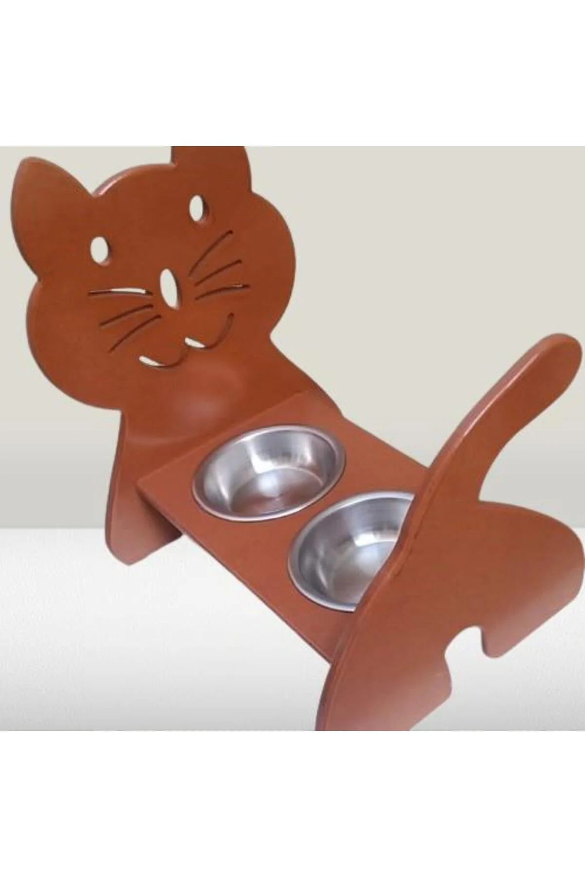 Hobi ERC 90373 MODEL Kedi Mama Ve Su Kabı Seti MDF Ceviz Renk Paslanmaz Tabak - Görsel 5