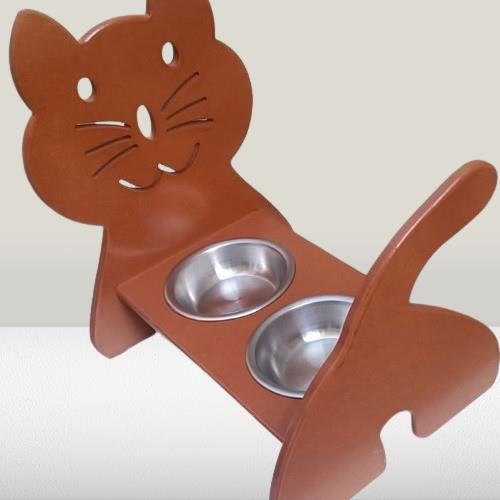 Hobi ERC 90373 MODEL Kedi Mama Ve Su Kabı Seti MDF Ceviz Renk Pas