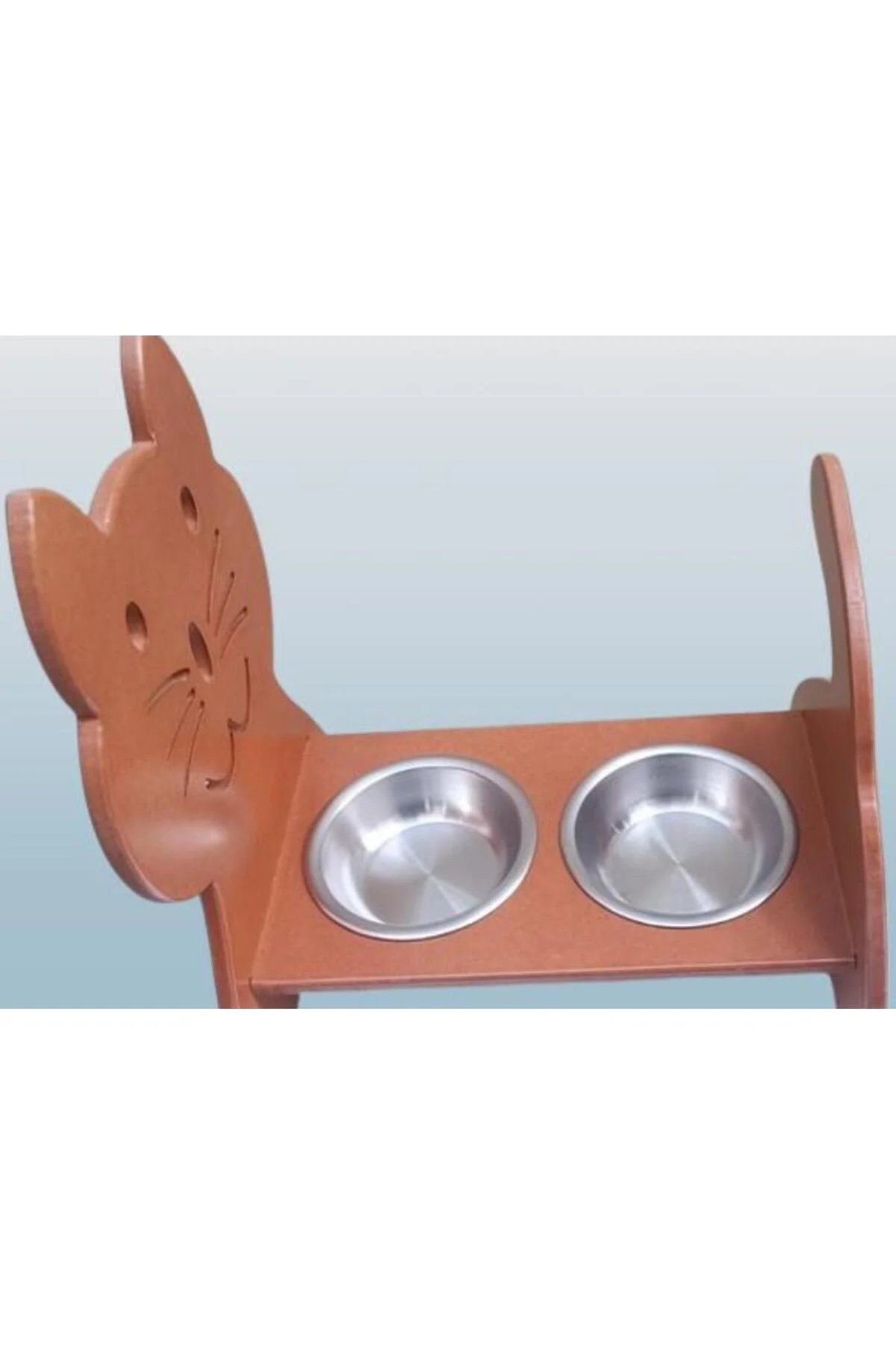 Hobi ERC 90373 MODEL Kedi Mama Ve Su Kabı Seti MDF Ceviz Renk Paslanmaz Tabak - Görsel 4