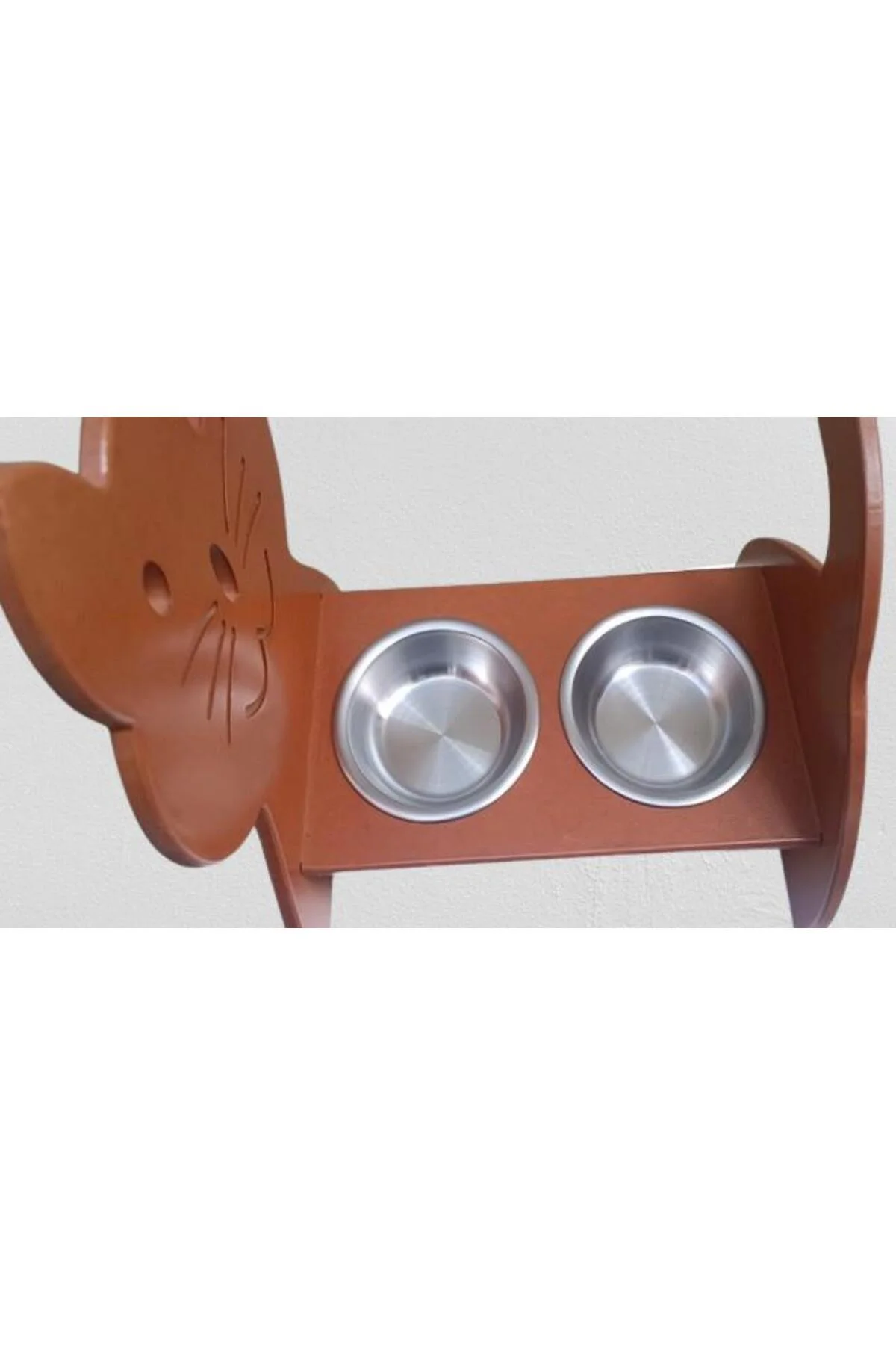 Hobi ERC 90373 MODEL Kedi Mama Ve Su Kabı Seti MDF Ceviz Renk Paslanmaz Tabak - Görsel 6
