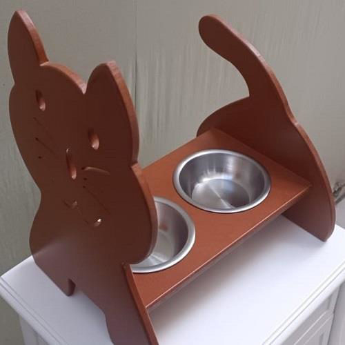 Hobi ERC 90373 MODEL Kedi Mama Ve Su Kabı Seti MDF Ceviz Renk Pas