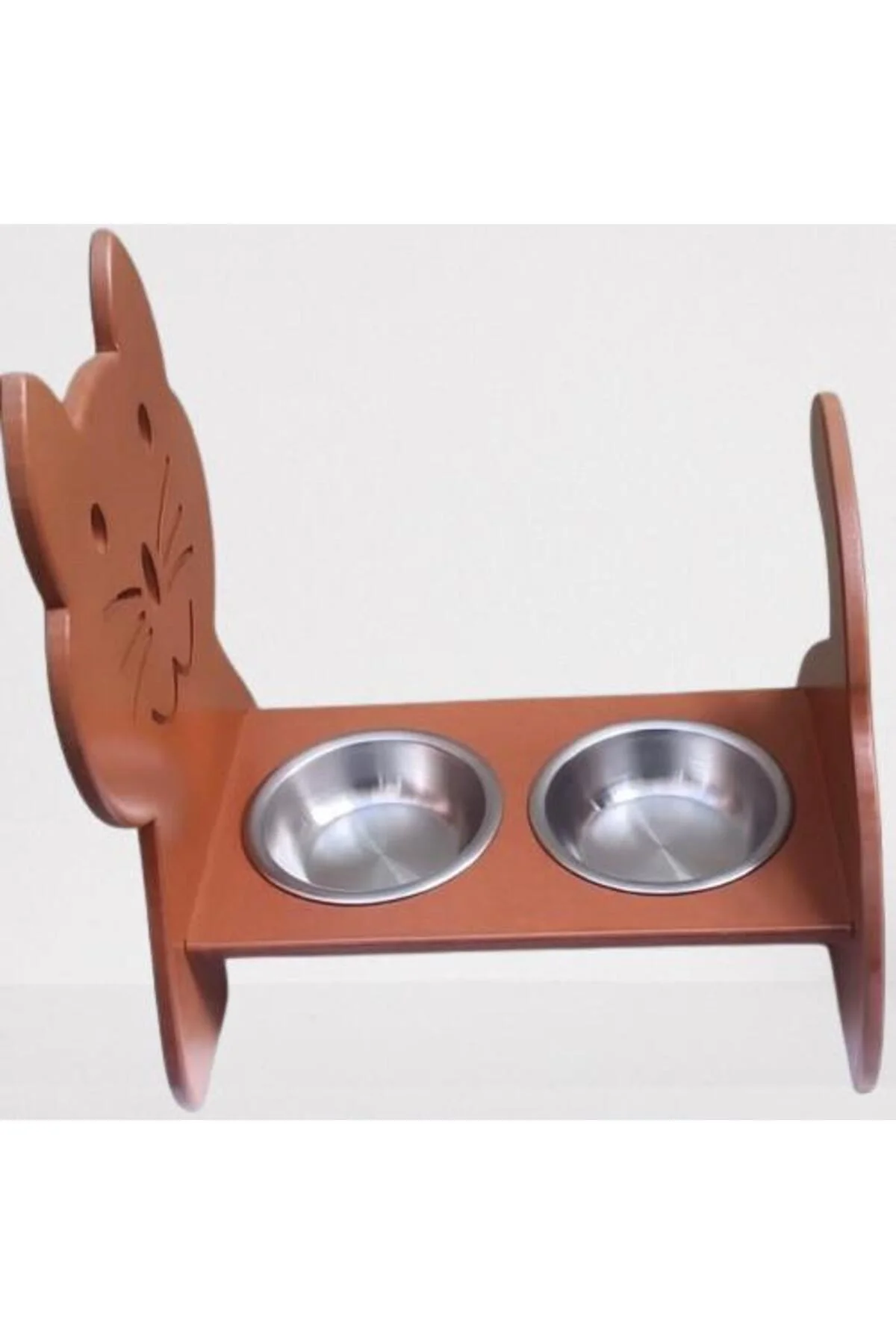Hobi ERC 90373 MODEL Kedi Mama Ve Su Kabı Seti MDF Ceviz Renk Paslanmaz Tabak - Görsel 7