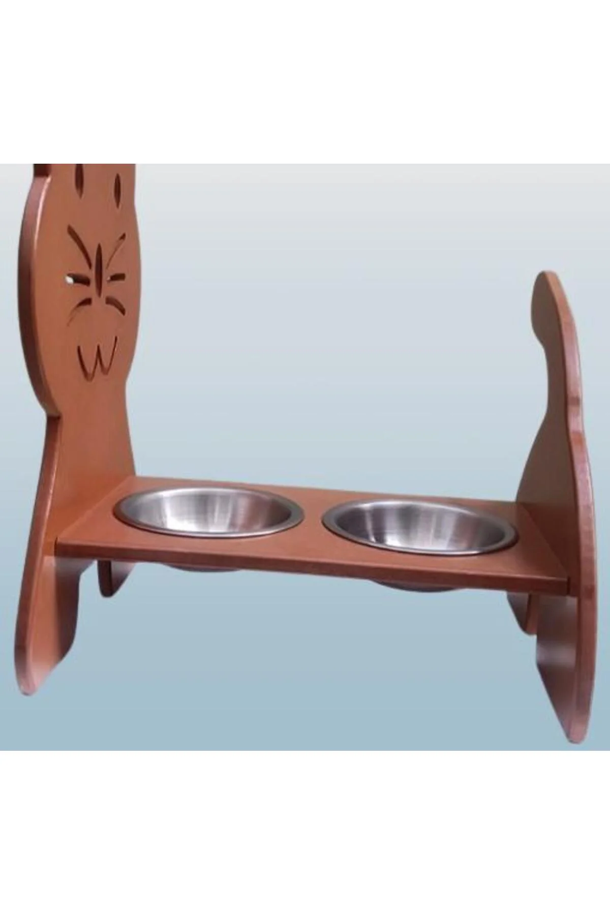 Hobi ERC 90373 MODEL Kedi Mama Ve Su Kabı Seti MDF Ceviz Renk Paslanmaz Tabak - Görsel 3