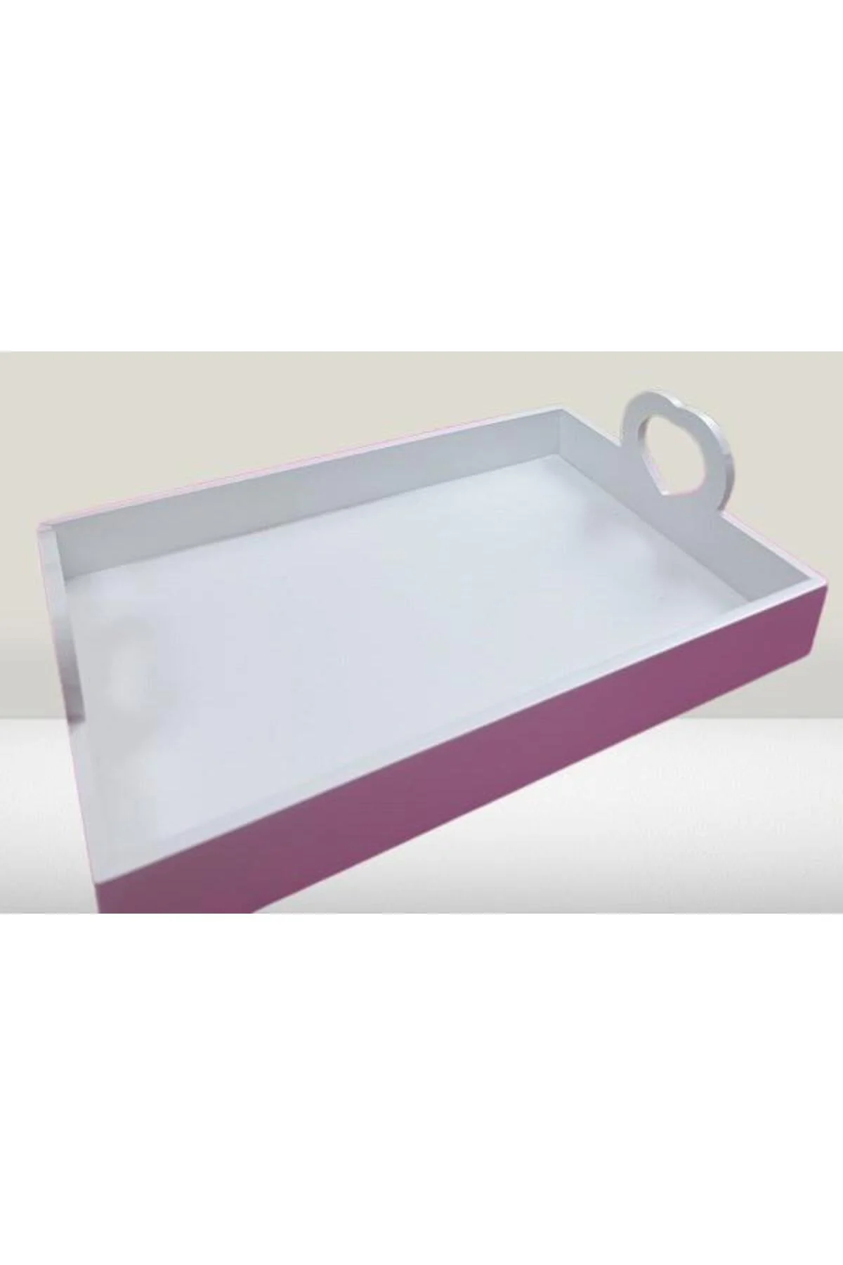 Hobi ERC Kalp Kulplu Tepsi 90404 MODEL Ahşap MDF Parlak Beyaz lake Boya El Yapımı - Görsel 6