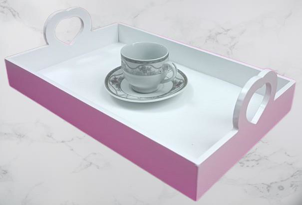 Hobi ERC Kalp Kulplu Tepsi 90404 MODEL Ahşap MDF Parlak Beyaz lak