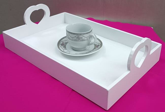 Hobi ERC Kalp Kulplu Tepsi 90404 MODEL Ahşap MDF Parlak Beyaz lak