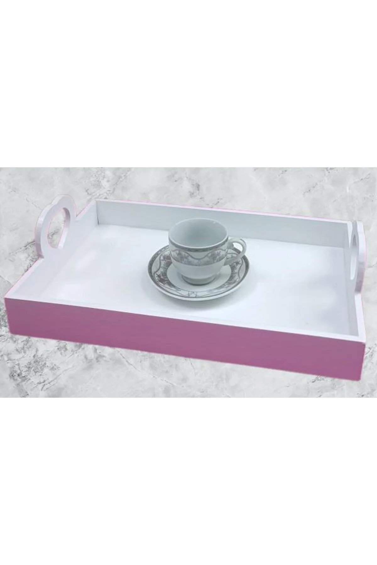 Hobi ERC Kalp Kulplu Tepsi 90404 MODEL Ahşap MDF Parlak Beyaz lake Boya El Yapımı - Görsel 3