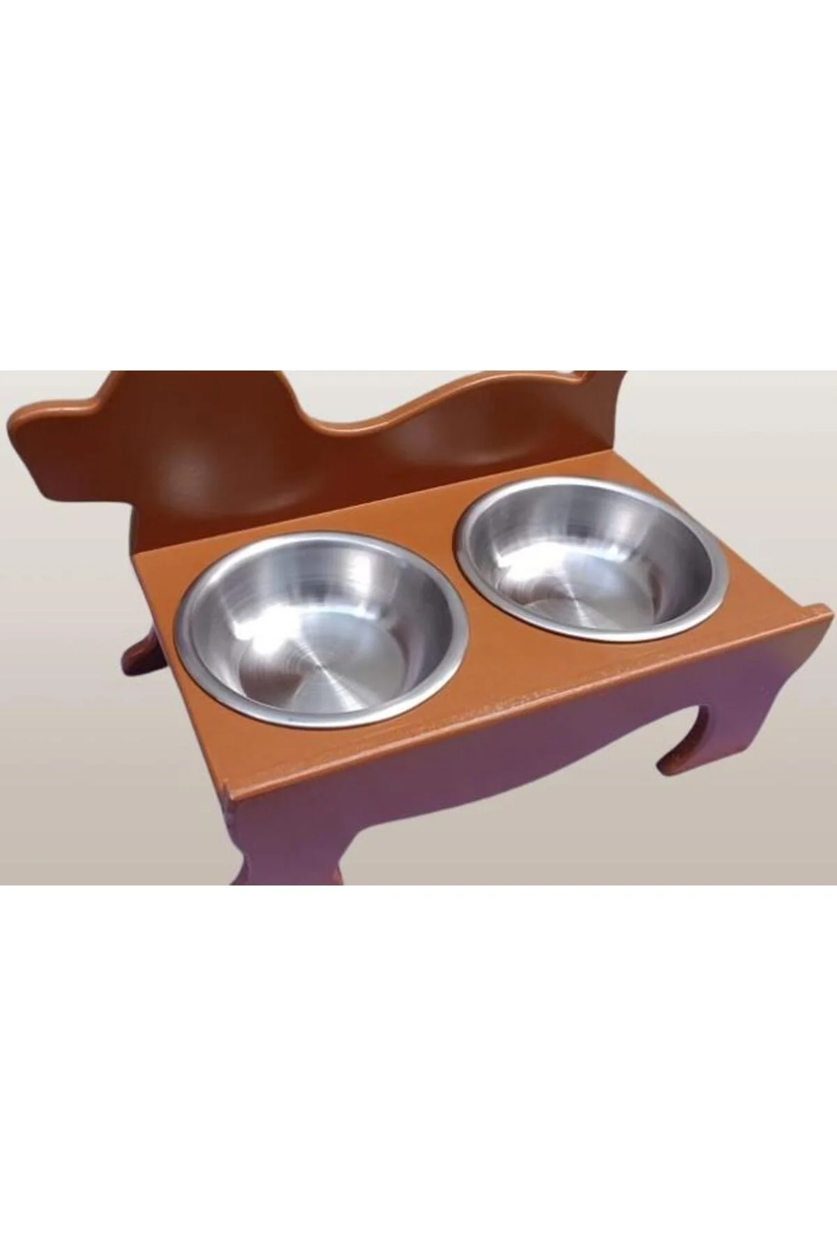 Hobi ERC MODEL 90374 KÖPEK Mama Ve Su Kabı Seti MDF Ceviz Renk Paslanmaz Tabak - Görsel 2