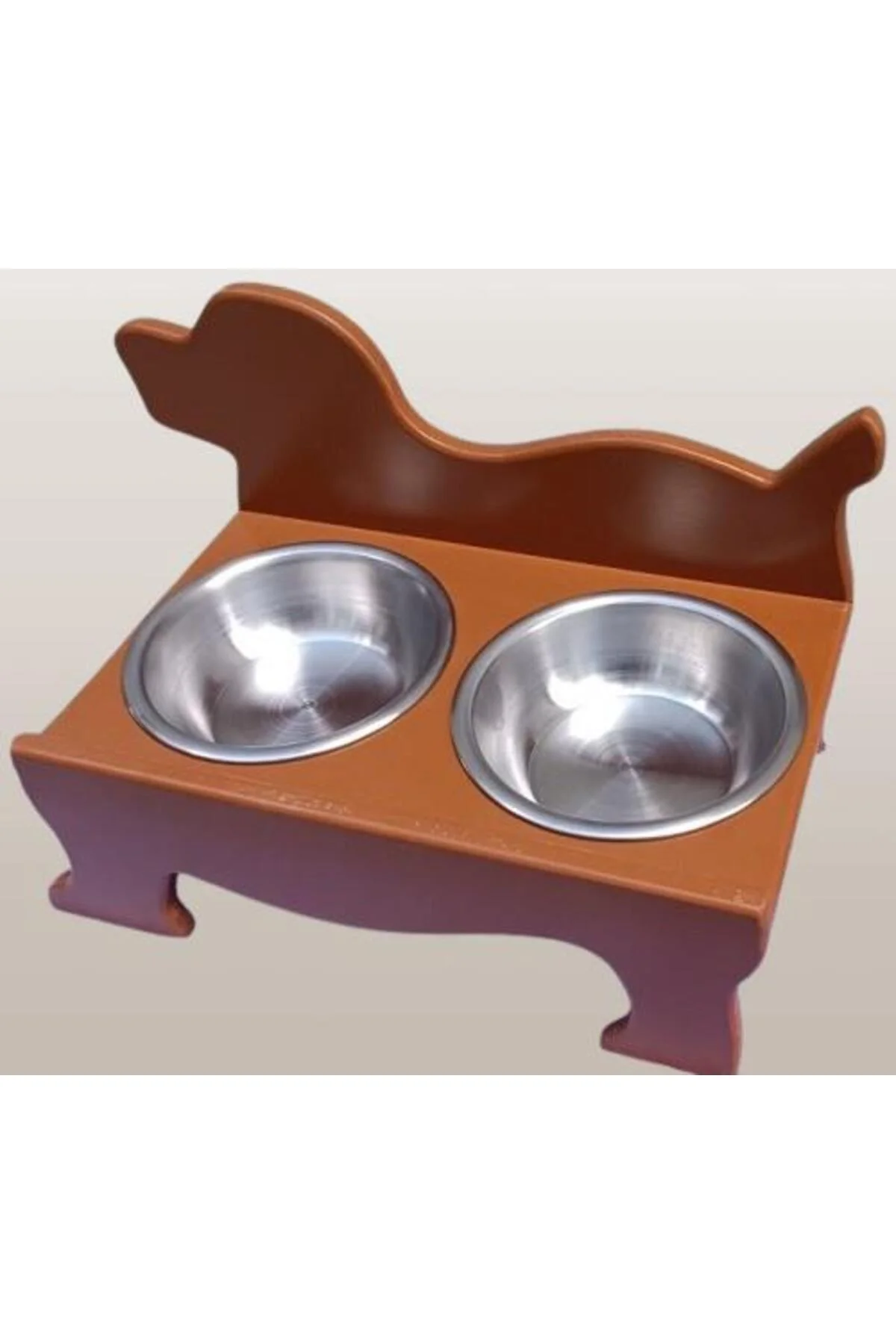 Hobi ERC MODEL 90374 KÖPEK Mama Ve Su Kabı Seti MDF Ceviz Renk Paslanmaz Tabak - Görsel 3