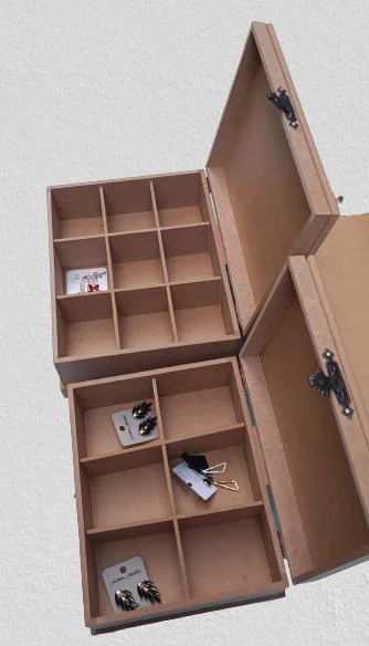 Hobi ERDL 90023 Dekoratif Model 3lü Makyaj Kutu Set Ahşap HAM MDF El Yapımı