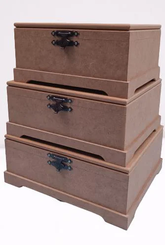 Hobi ERDL 90023 Dekoratif Model 3lü Makyaj Kutu Set Ahşap HAM MDF El Yapımı