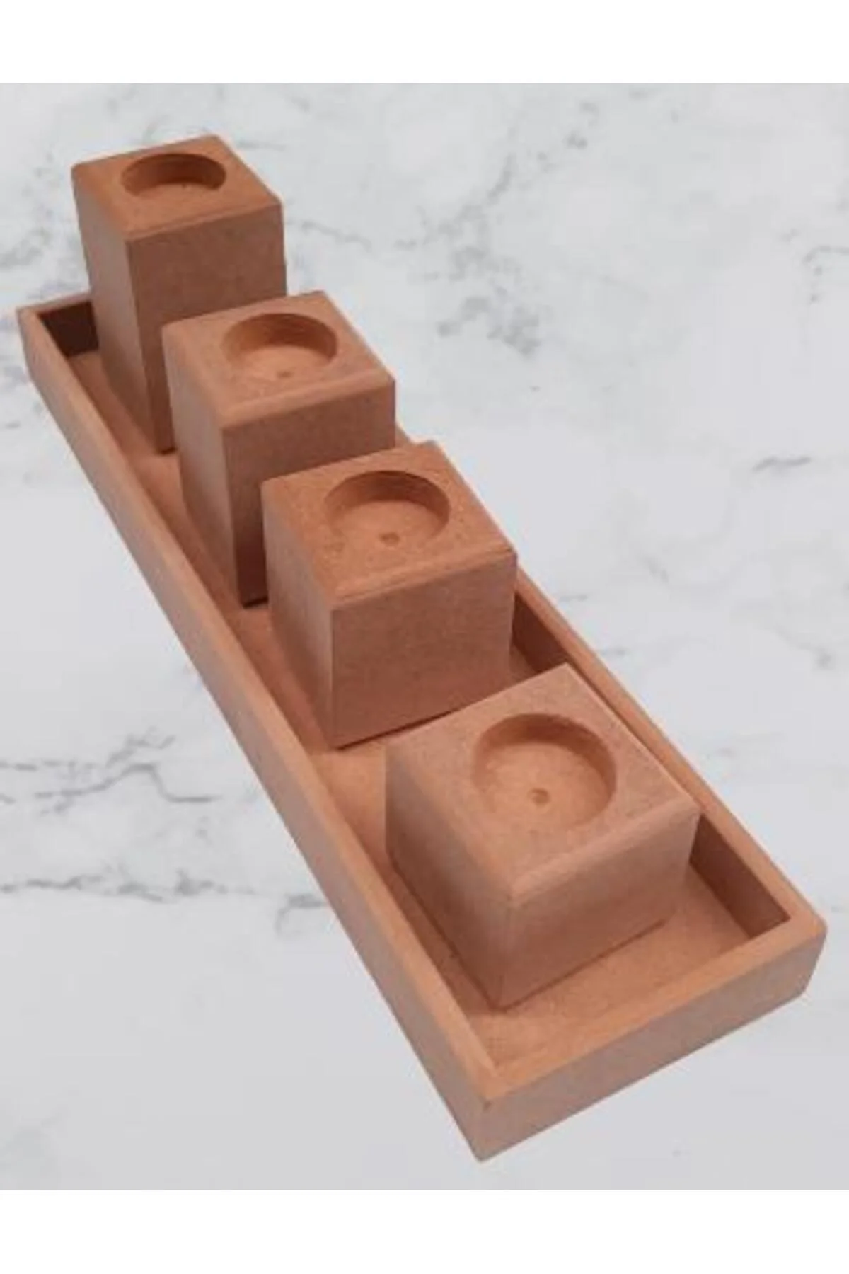 Hobi ERDL 90027 Dekoratif Model 90027 Dörtlü Mumluk Set Ahşap HAM MDF El Yapımı - Görsel 2