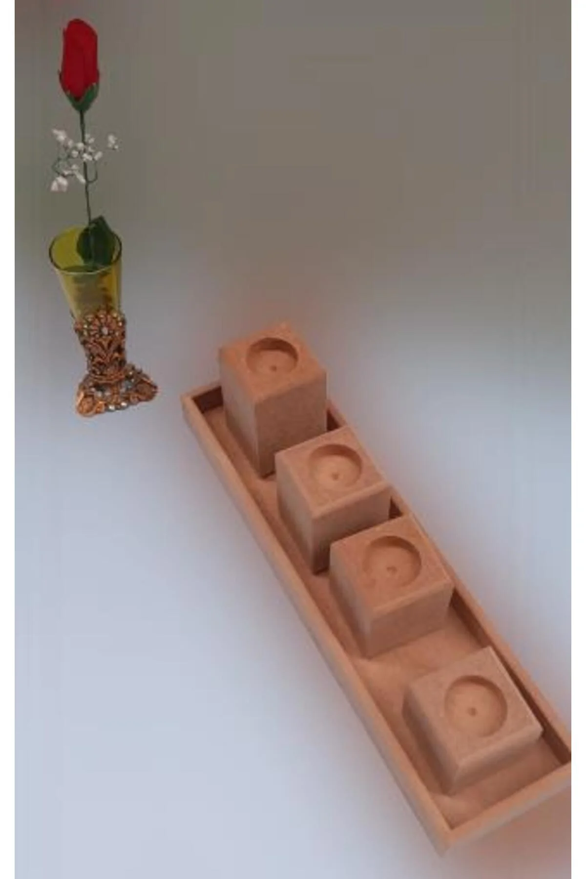 Hobi ERDL 90027 Dekoratif Model 90027 Dörtlü Mumluk Set Ahşap HAM MDF El Yapımı - Görsel 5