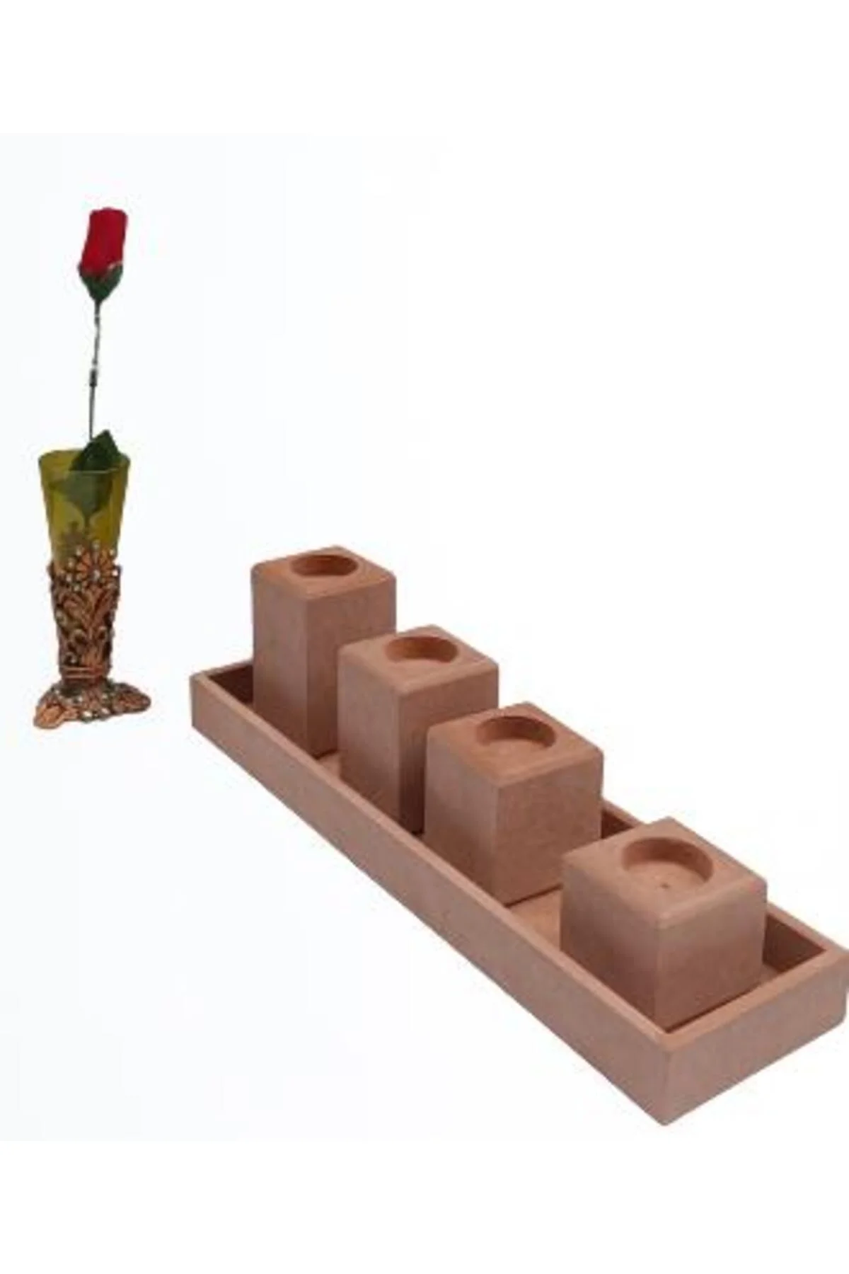 Hobi ERDL 90027 Dekoratif Model 90027 Dörtlü Mumluk Set Ahşap HAM MDF El Yapımı - Görsel 6