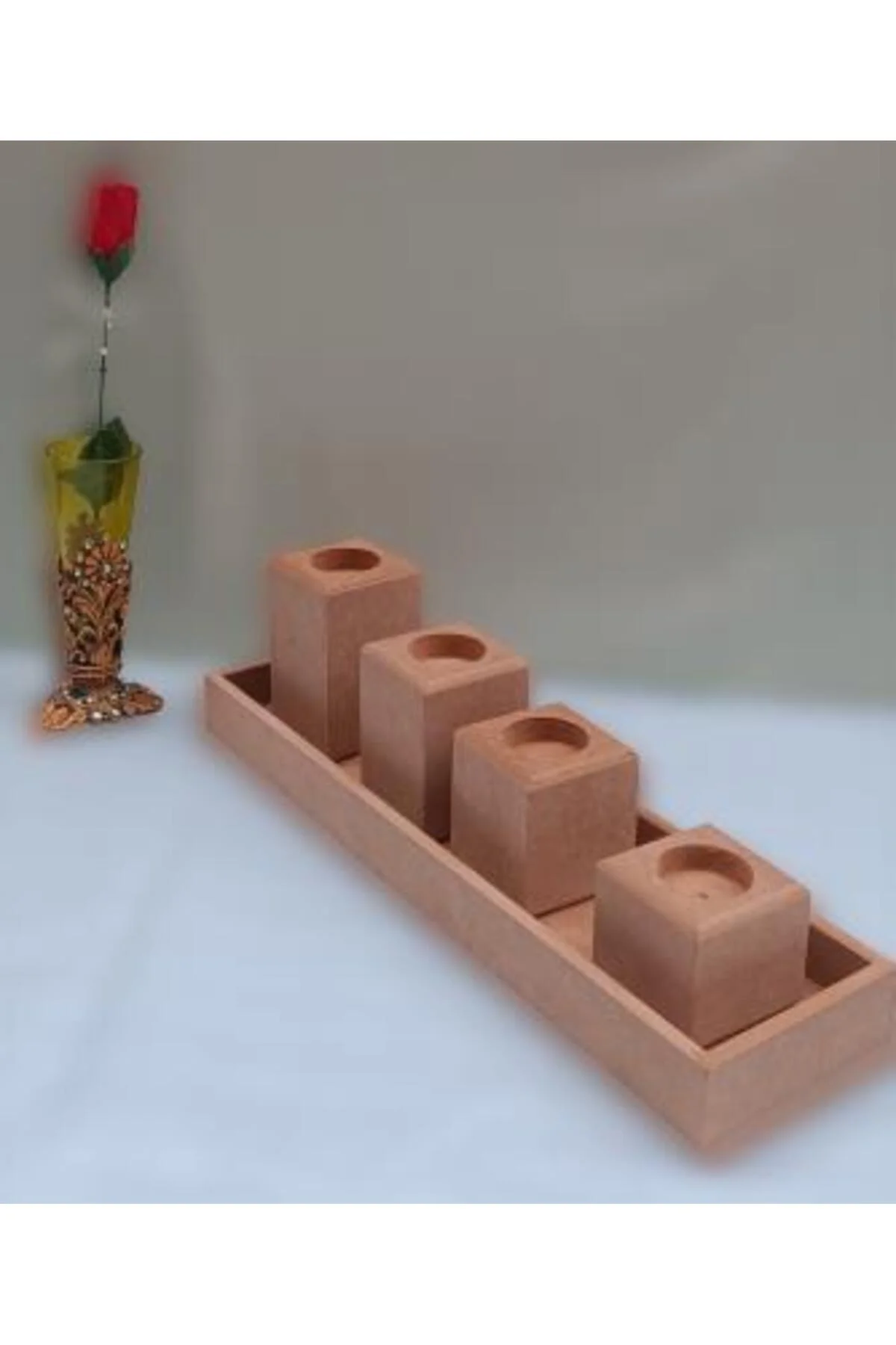 Hobi ERDL 90027 Dekoratif Model 90027 Dörtlü Mumluk Set Ahşap HAM MDF El Yapımı - Görsel 7