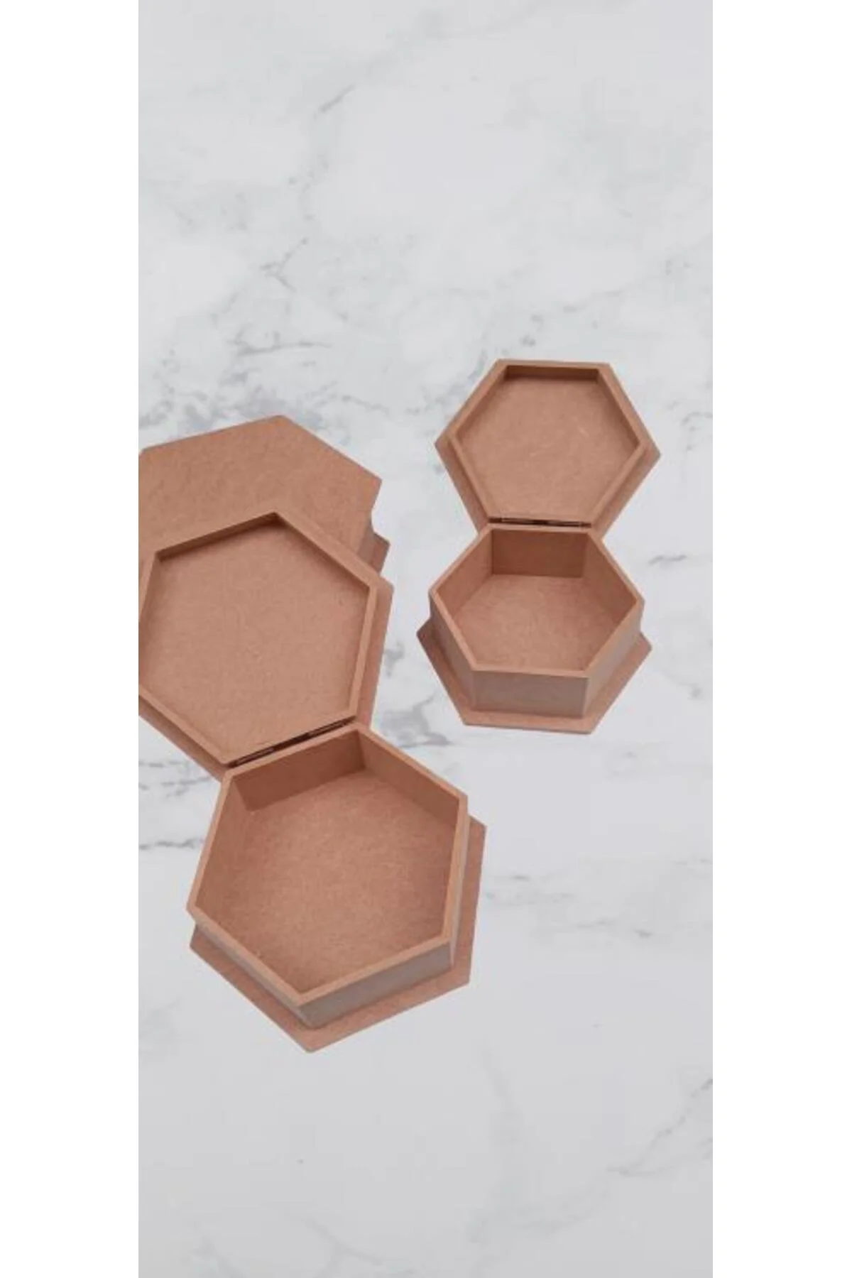 Hobi ERDL 90034 Dekoratif 3lü Takı Seti Model Ahşap MDF Altıgen Ham ürün El Yapım - Görsel 4
