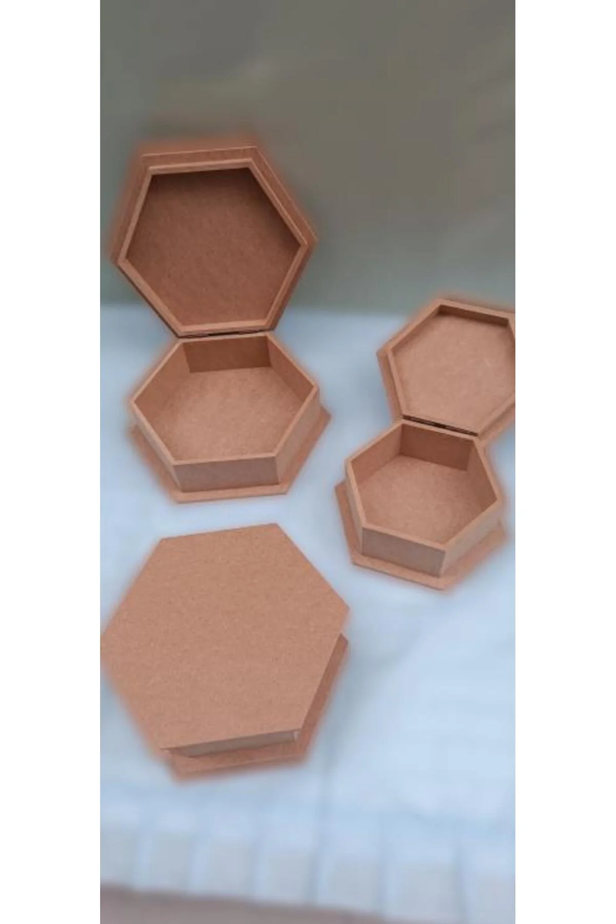 Hobi ERDL 90034 Dekoratif 3lü Takı Seti Model Ahşap MDF Altıgen Ham ürün El Yapım - Görsel 3