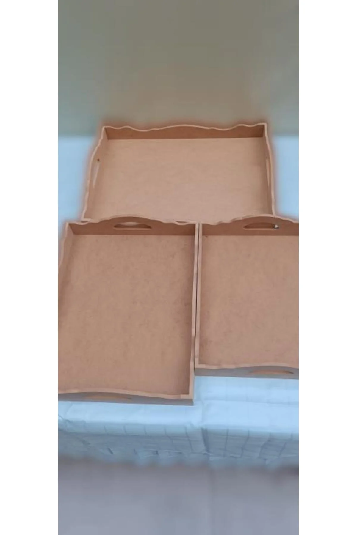 Hobi ERDL 90035 Dekoratif tepsi Seti Üçlü Model HAM Ahşap MDF El yapımı - Görsel 2