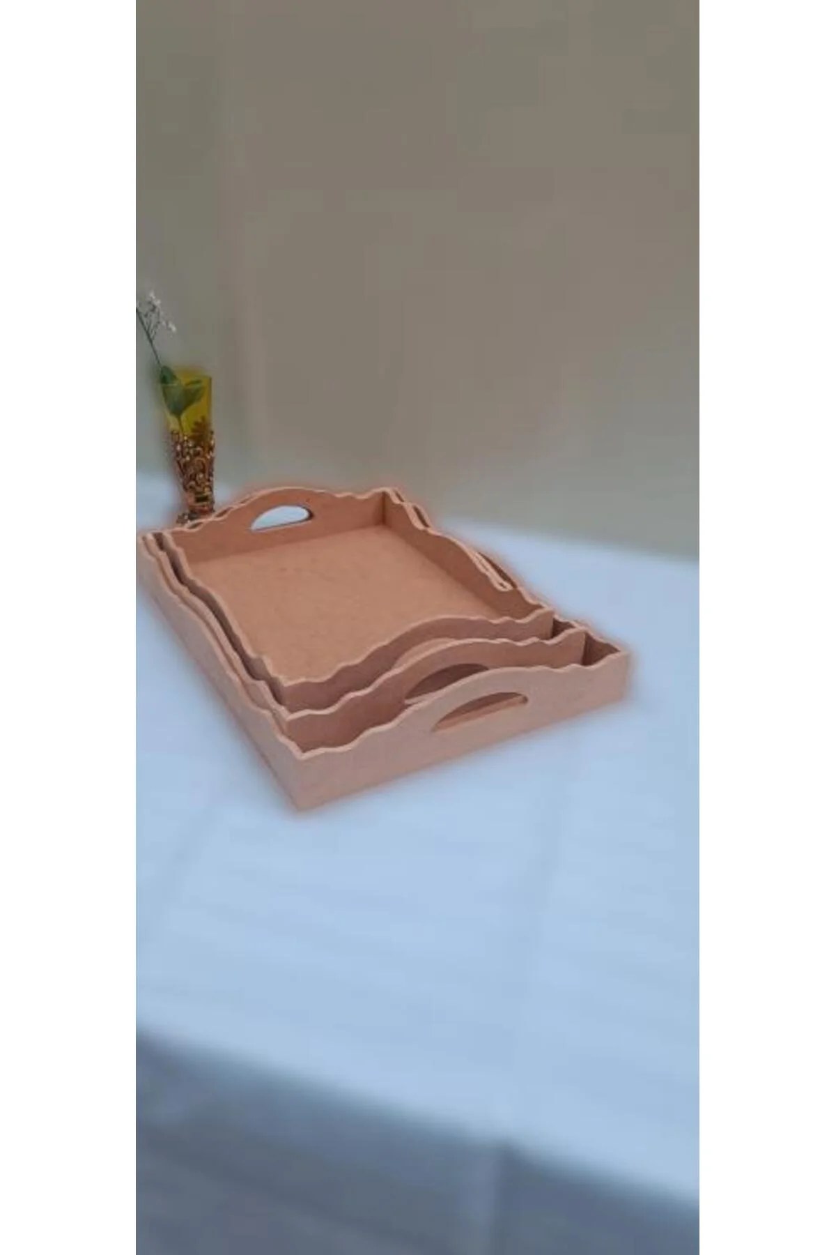 Hobi ERDL 90035 Dekoratif tepsi Seti Üçlü Model HAM Ahşap MDF El yapımı - Görsel 6