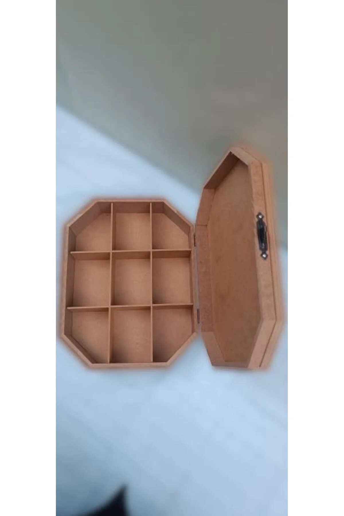 Hobi ERDL 90039 Dekoratif Takı Kutu Çokgen Model Klips Bölme HAM Ahşap MDF El Yapımı - Görsel 3