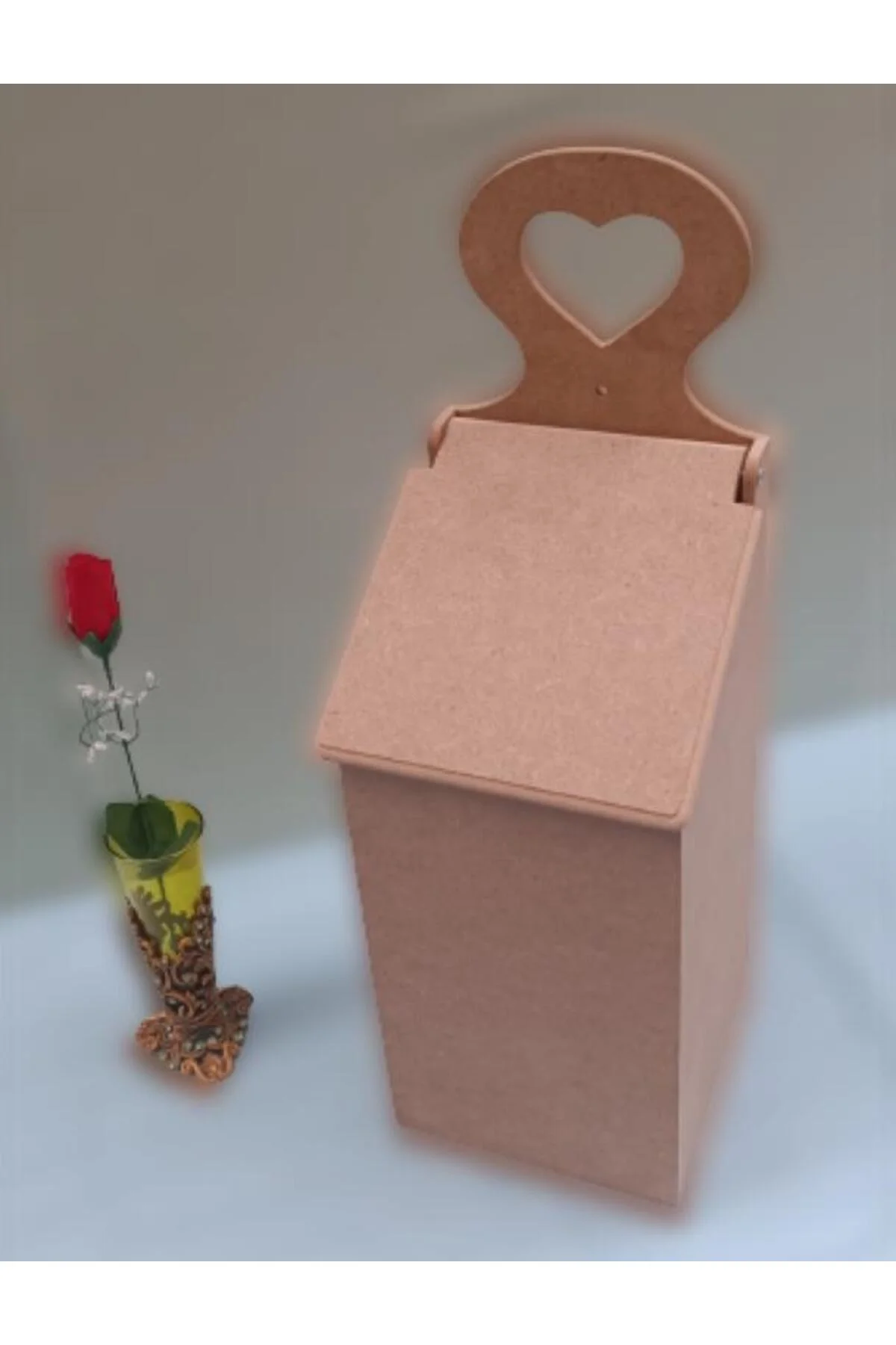 Hobi ERDL 90045 Dekoratif Model Poşet Kutusu Ahşap MDF HAM kalpli El Yapımı - Görsel 5