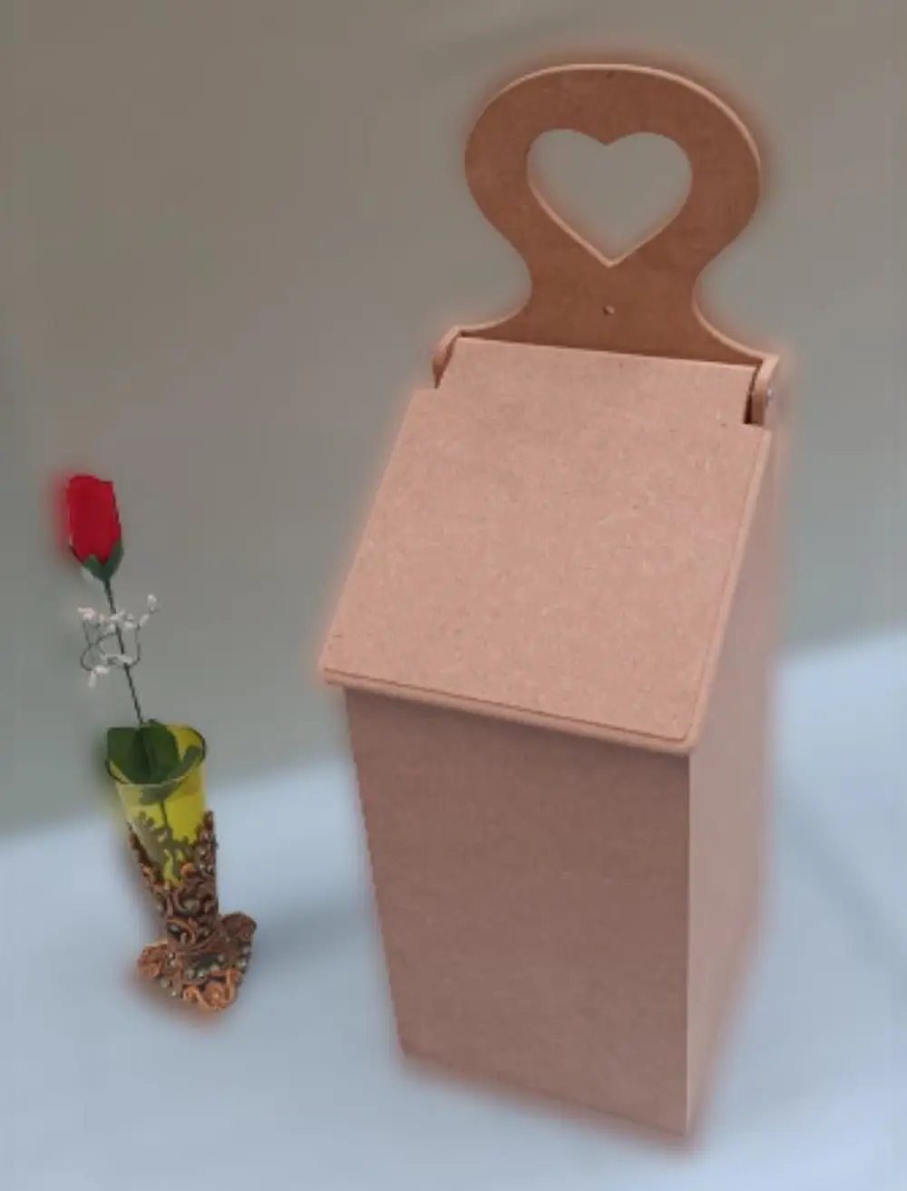 Hobi ERDL 90045 Dekoratif Model Poşet Kutusu Ahşap MDF HAM  kalpl