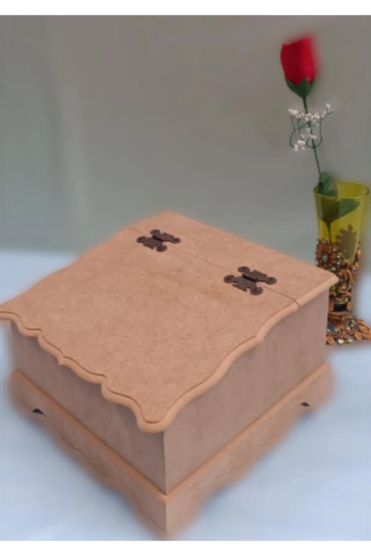 Hobi ERDL 90068 Dekoratif Çay Kutu Ahşap MDF HAM cnc itinalı paket kargo El Yapım - Görsel 8