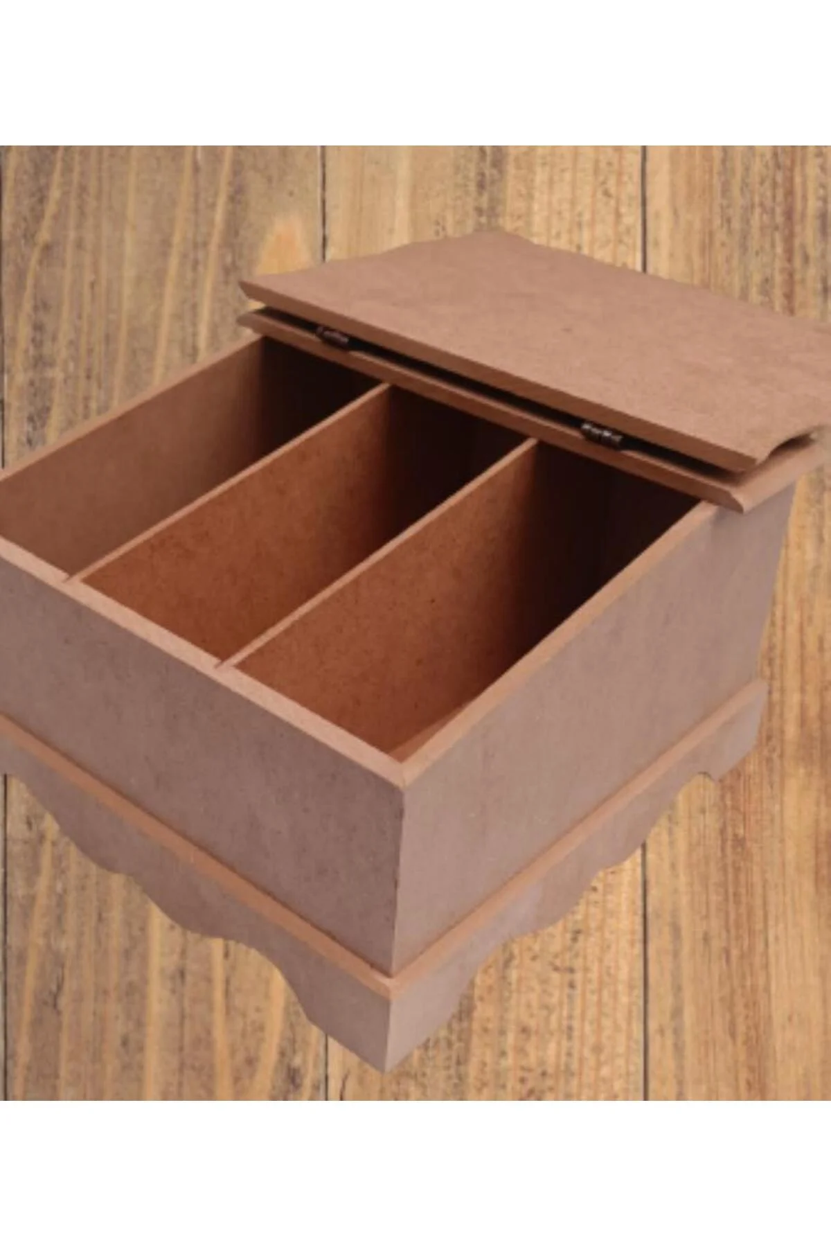 Hobi ERDL 90068 Dekoratif Çay Kutu Ahşap MDF HAM cnc itinalı paket kargo El Yapım - Görsel 2
