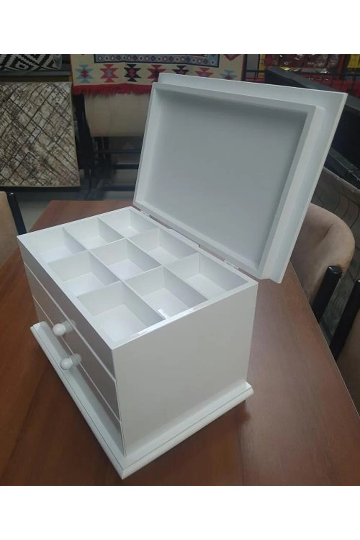 Hobi ERDL 90222 Dekoratif Makyaj Kutu 2 Çekmec Ahşap MDF Beyaz Lake Boya El yapım Hobi ERDL 90222 Dekoratif Makyaj Kutu 2 Çekmec Ahşap MDF Beyaz Lake Boya El yapım - Görsel 7