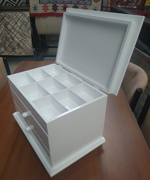 Hobi ERDL 90222 Dekoratif Makyaj Kutu 2 Çekmec Ahşap MDF Beyaz La