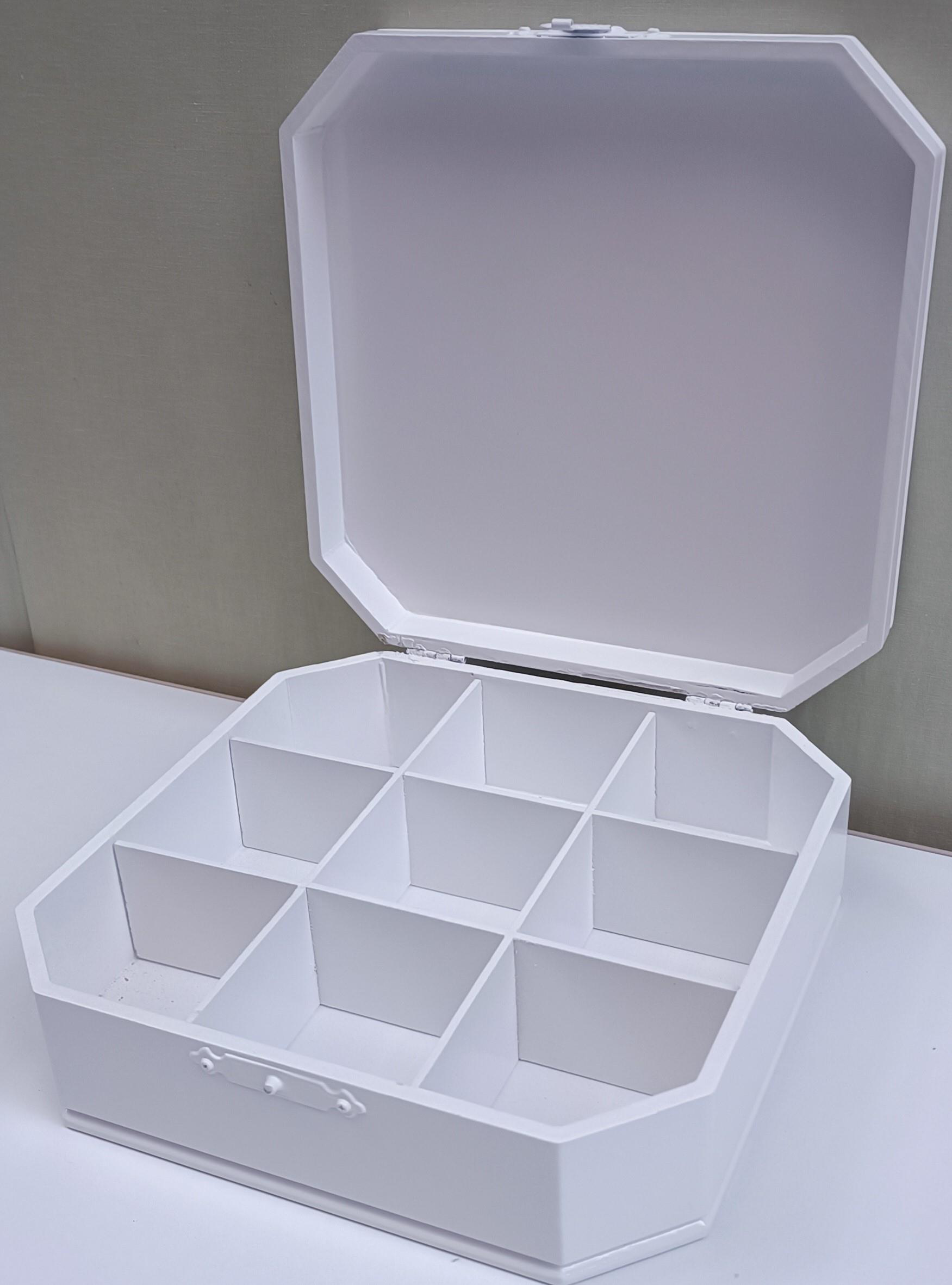 Hobi ERDL 90268 Dekoratif Kutu Çokgen Klipsli Ahşap MDF Beyaz Lak
