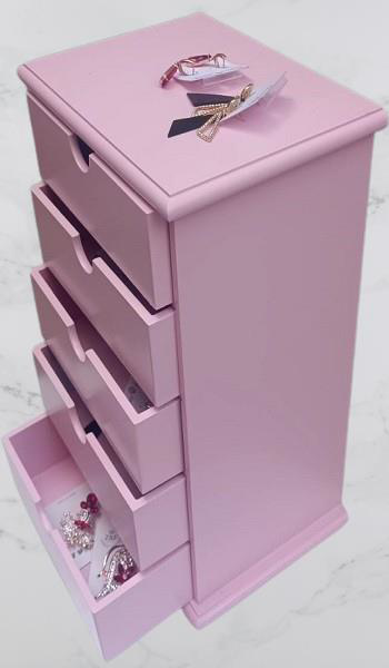 Hobi ERDL 90381 Şifonyer Takı Makyaj Kutusu 5Çekmec Parlk Pembe L