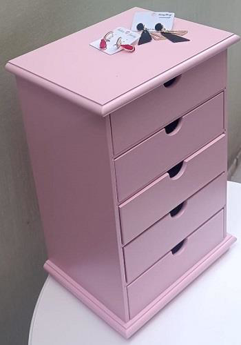 Hobi ERDL 90381 Şifonyer Takı Makyaj Kutusu 5Çekmec Parlk Pembe L