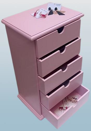 Hobi ERDL 90381 Şifonyer Takı Makyaj Kutusu 5Çekmec Parlk Pembe L