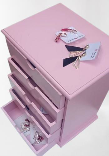 Hobi ERDL 90381 Şifonyer Takı Makyaj Kutusu 5Çekmec Parlk Pembe L