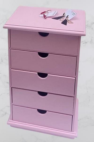 Hobi ERDL 90381 Şifonyer Takı Makyaj Kutusu 5Çekmec Parlk Pembe L