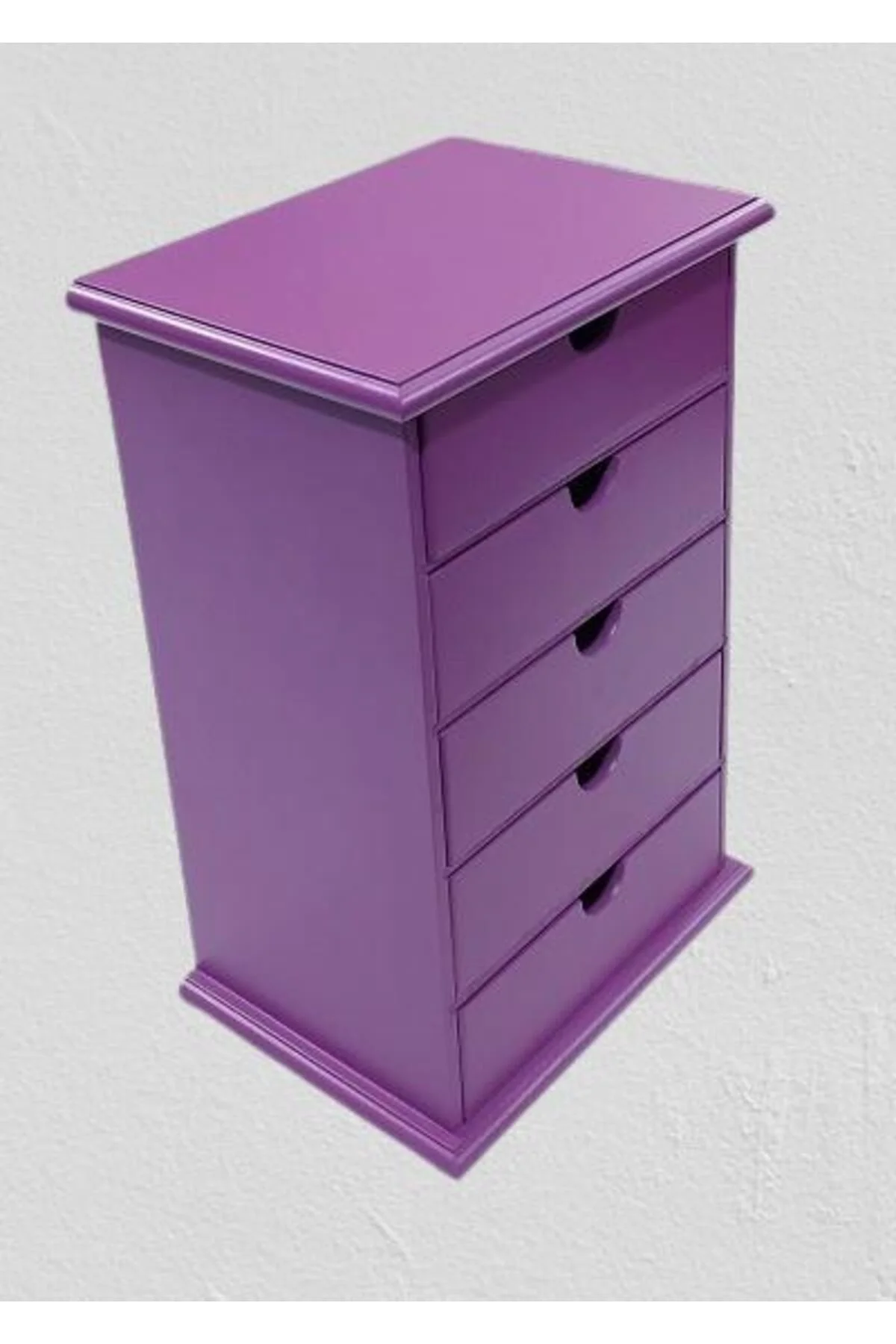 Hobi ERDL 90409 Şifonyer Takı Makyaj Kutusu 5Çekmece Parlak MOR Lake Boya ElYapım - Görsel 2
