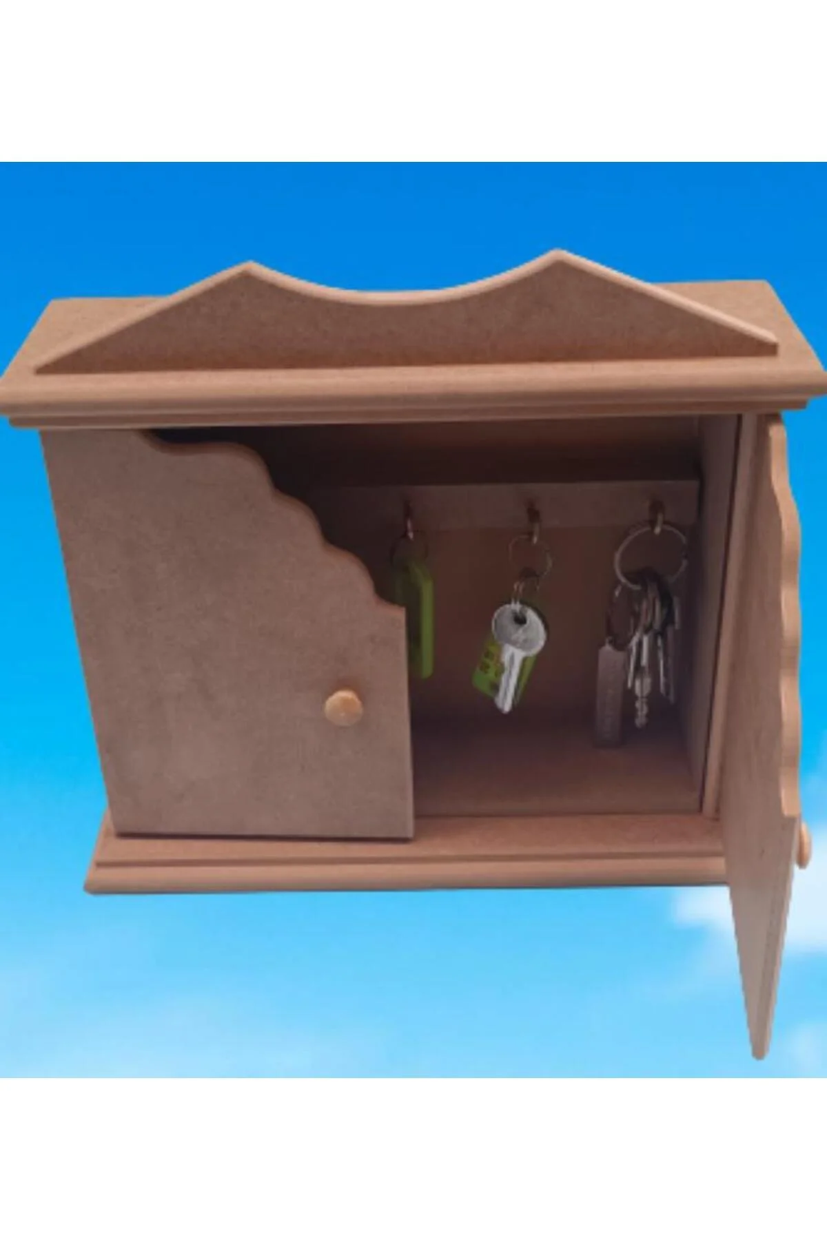 Hobi ERDL Dekoratif 90071 Anahtarlık Kutu Yarım kapak Model Ahşap MDF HAM El yapı - Görsel 5