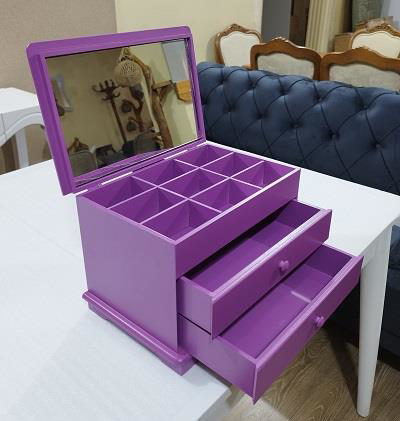 Hobi ERDL Takı Makyaj Şifonyer 90410 2Çekmc Ayna Parlak MOR Ahşap