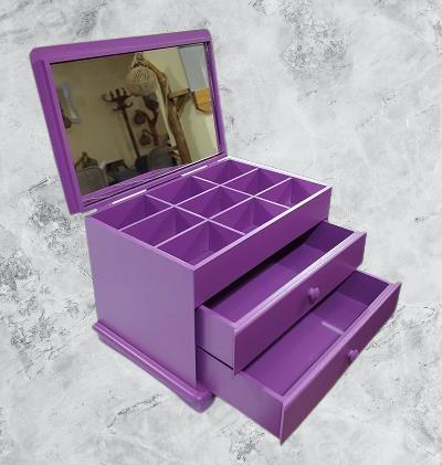 Hobi ERDL Takı Makyaj Şifonyer 90410 2Çekmc Ayna Parlak MOR Ahşap