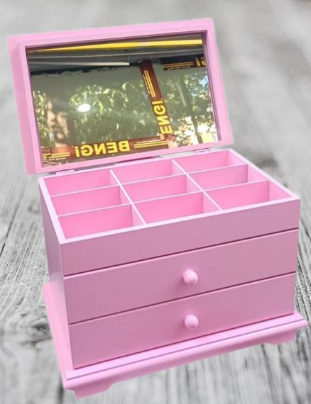 Hobi ERDL Takı Şifonyer 90390 Makyaj Kutu 2Çekmc Ayna Parlak Pemb