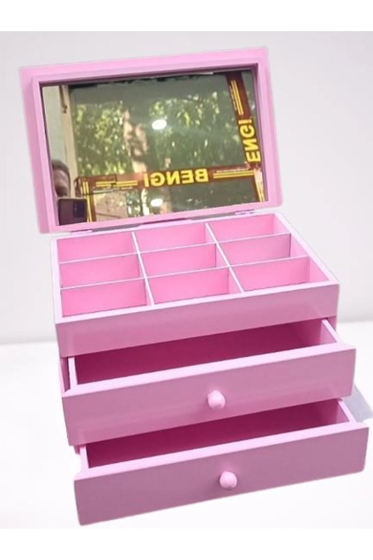 Hobi ERDL Takı Şifonyer 90390 Makyaj Kutu 2Çekmc Ayna Parlak Pembe Lake Ahşp MDF Hobi ERDL Takı Şifonyer 90390 Makyaj Kutu 2Çekmc Ayna Parlak Pembe Lake Ahşp MDF - Görsel 3